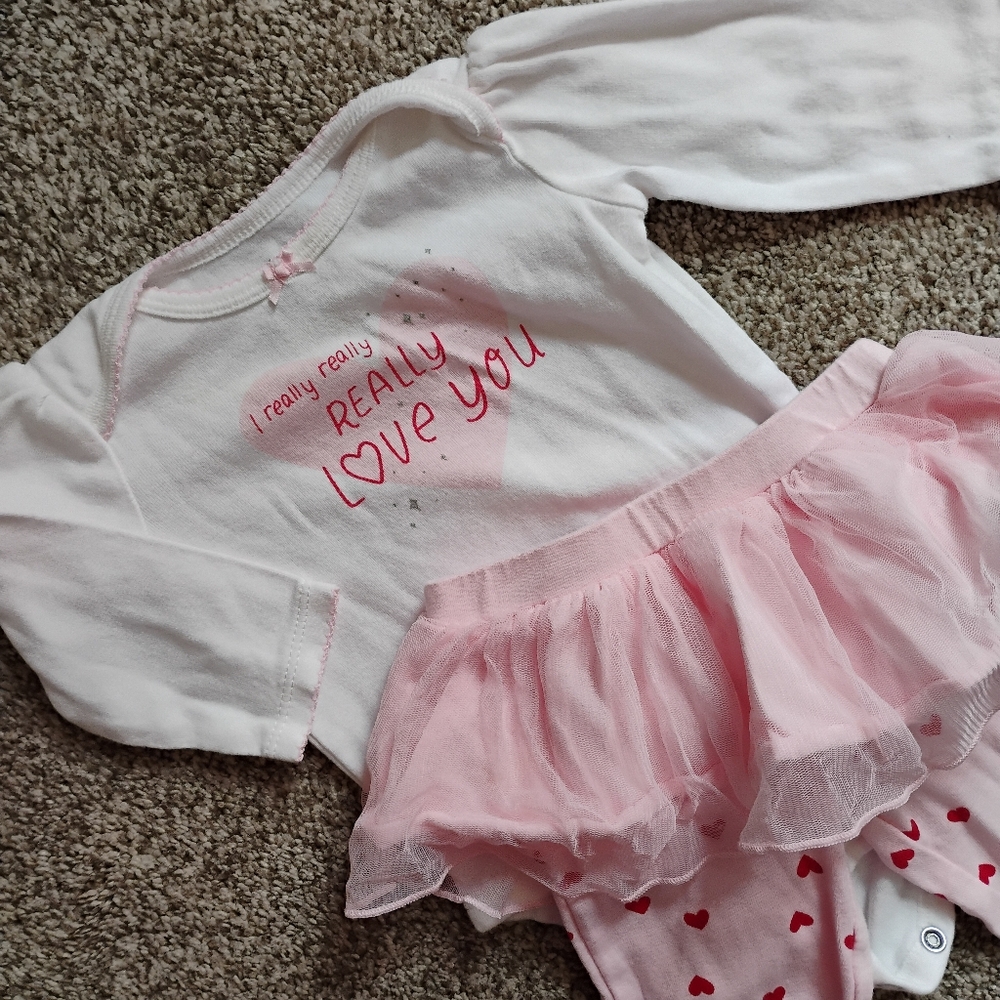 Long Sleeve Valentine's Onesie & Pant Set | Heart Tutu Pants | 6M